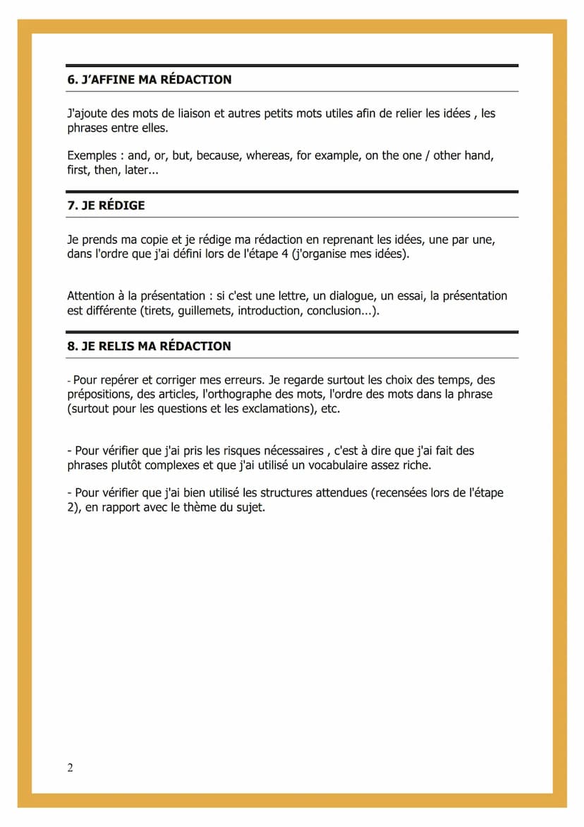 EXPRESSION ÉCRITE
1. J'ANALYSE LE SUJET
Il faut se poser les questions : Que me demande-t-on ? De qui, de quoi dois-je parler
? Dois-je donn
