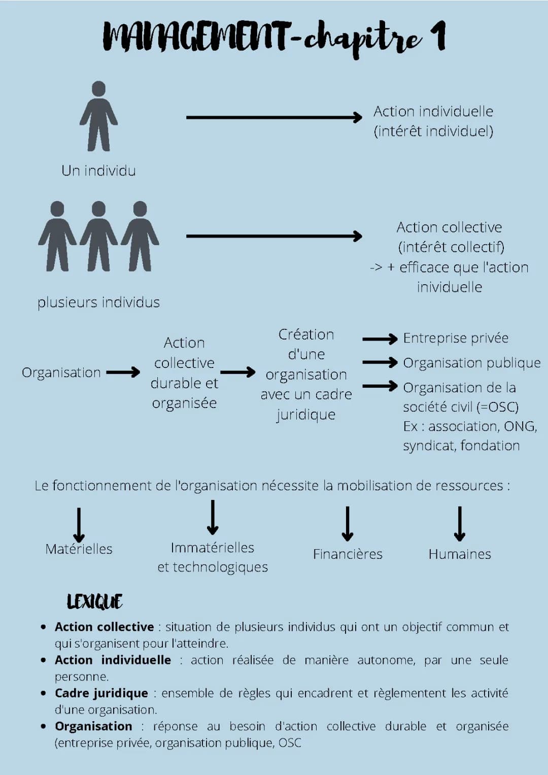Management - thème 1 - Chapitre 1 : Pourquoi est-il nécessaire d'organiser l'action collective ?