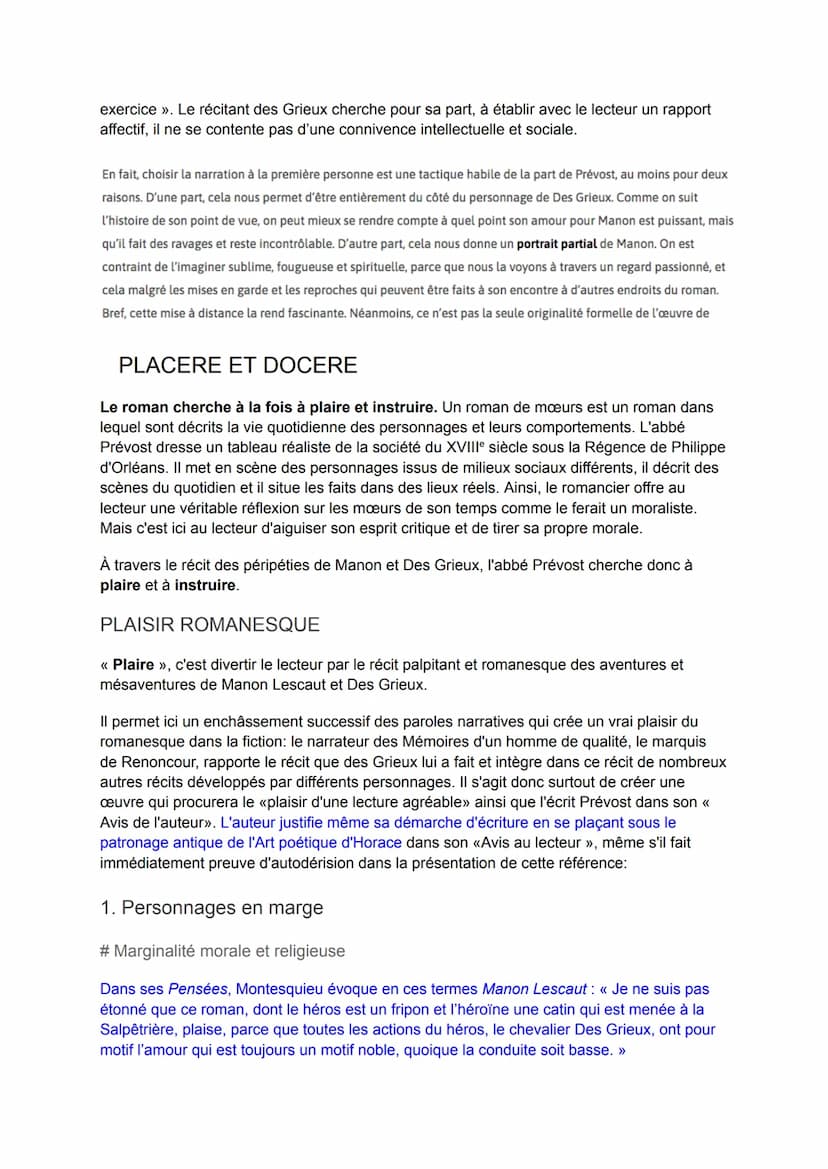FICHE LECTURE MANON LESCAUT
INTRODUCTION
AMORCE
La fin du règne de Louis XVI (1643-1715) est caractérisée par un profond sentiment
de décade