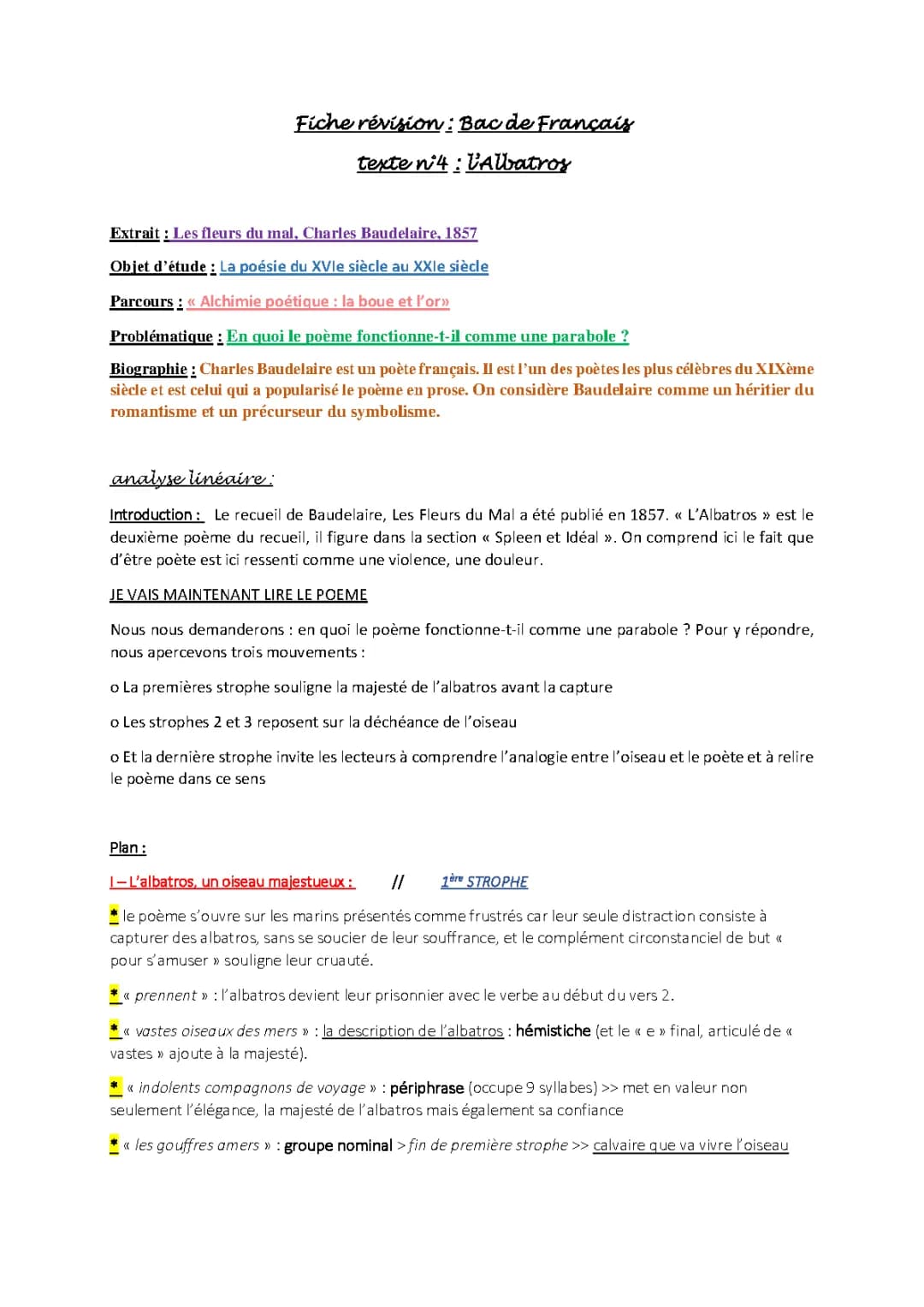L'Albatros Analyse Linéaire PDF: Figure de Style, Explication CM2 et Résumé