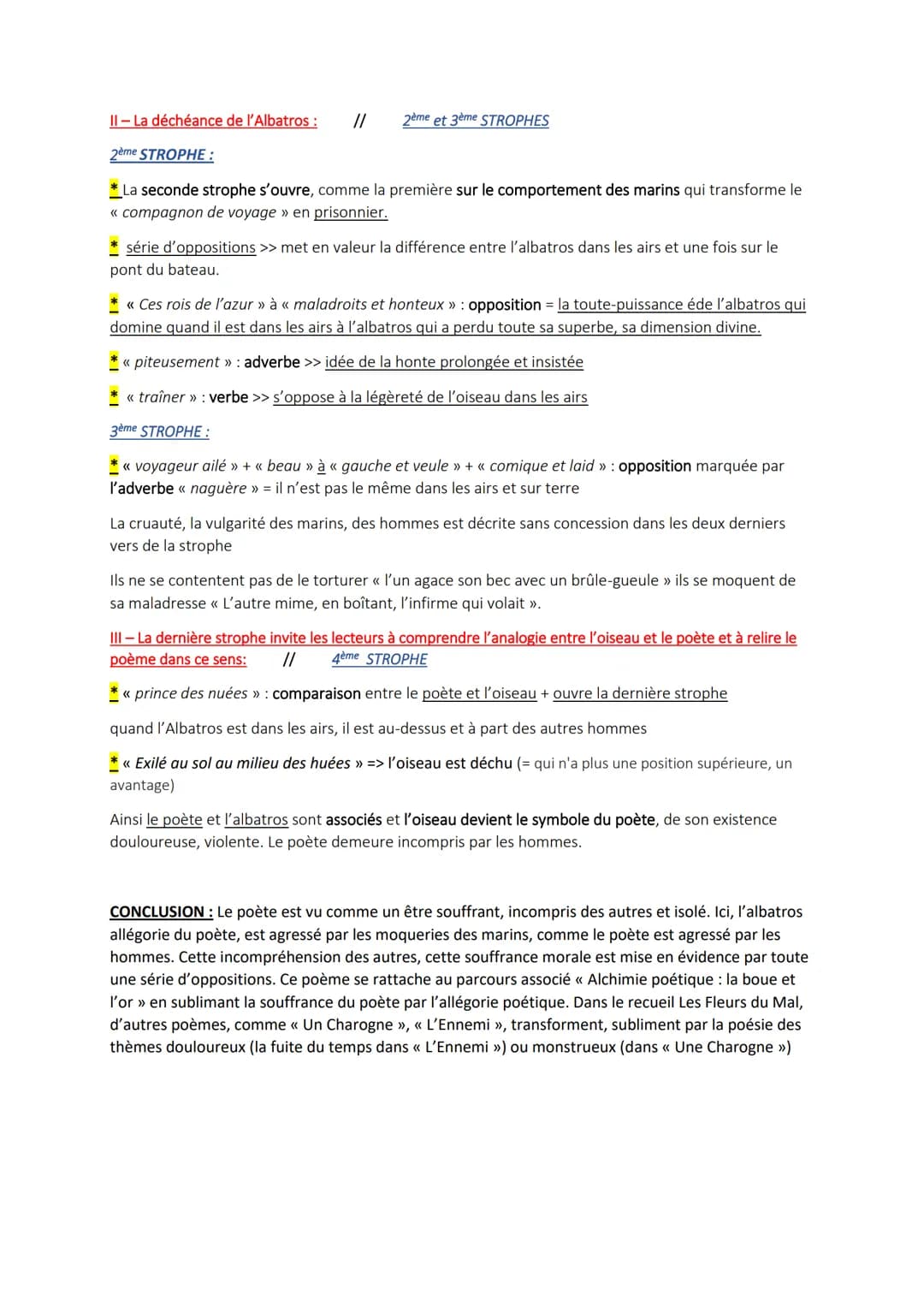 Fiche révision: Bac de Français
texte n°4 : L'Albatros
Extrait : Les fleurs du mal, Charles Baudelaire, 1857
Objet d'étude : La poésie du XV