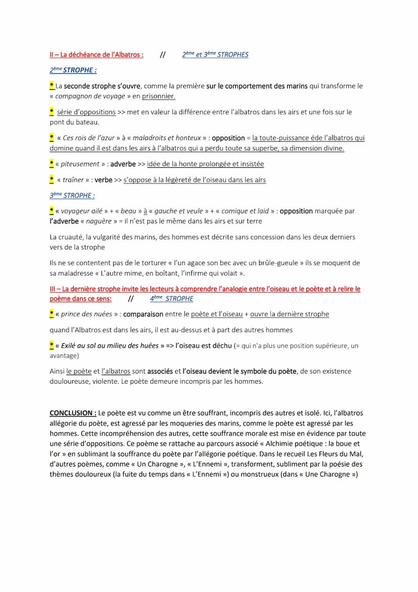 Fiche révision: Bac de Français
texte n°4 : L'Albatros
Extrait : Les fleurs du mal, Charles Baudelaire, 1857
Objet d'étude : La poésie du XV