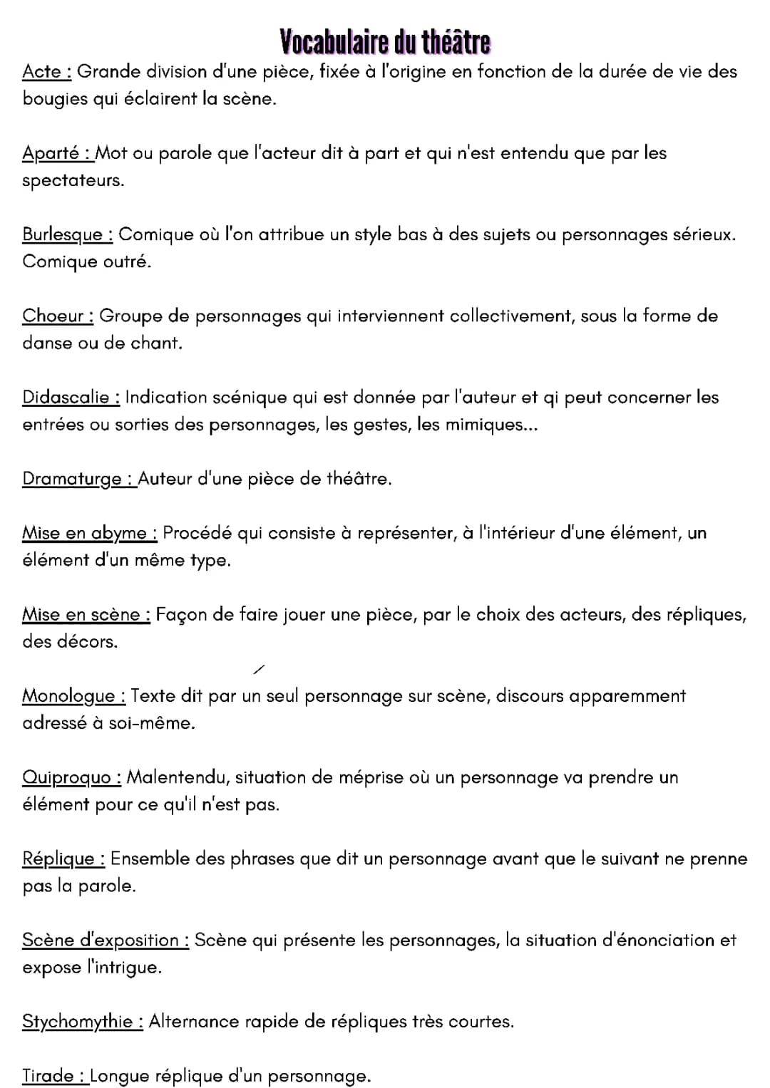 Fiche Pratique : Tout le Vocabulaire du Théâtre pour le Bac