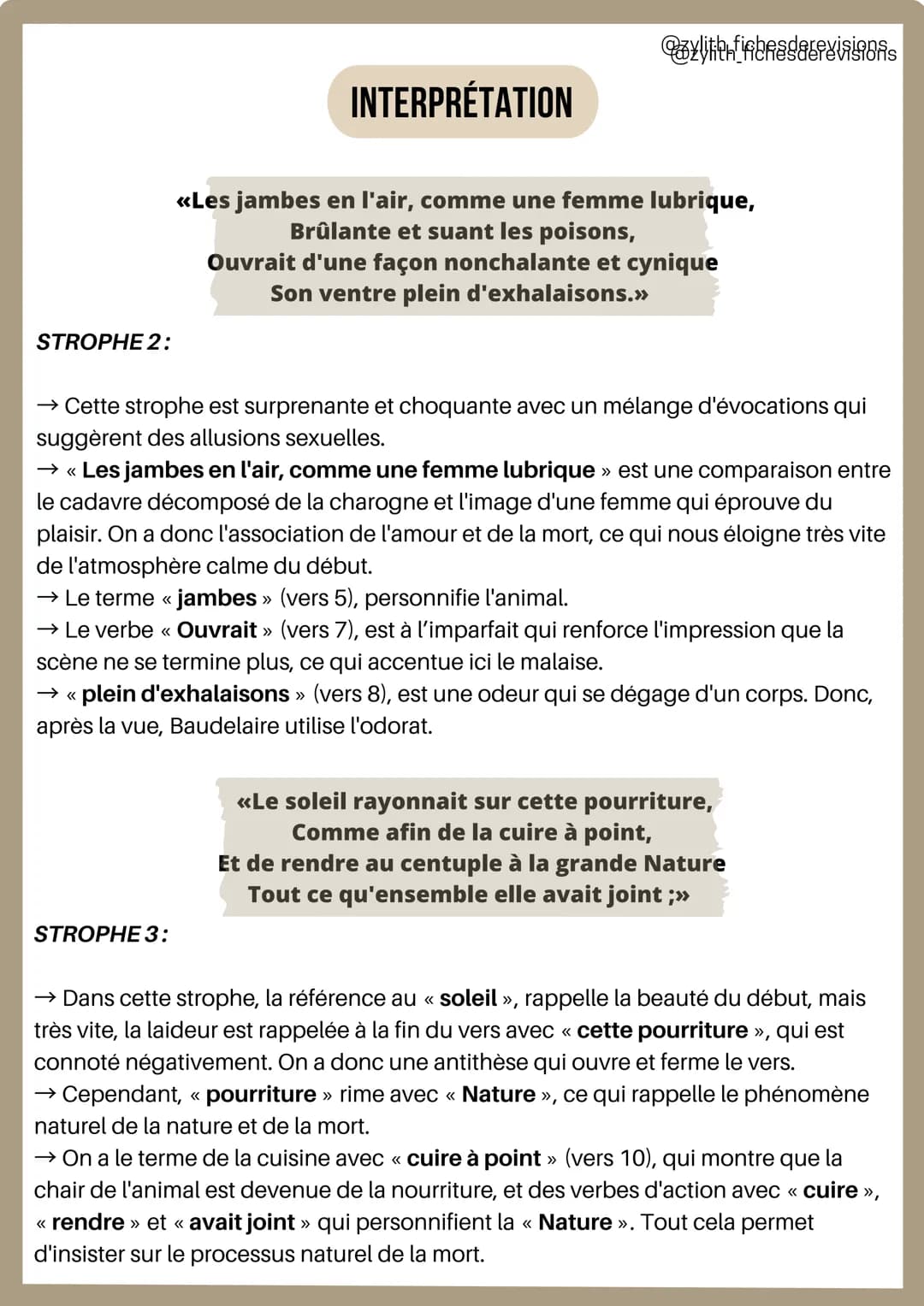 I
INTRODUCTION
Français
Analyse linéaire : Une Charogne
Charles Baudelaire
@zylith_fichesderevisions
L'AUTEUR: Charles Baudelaire était un c