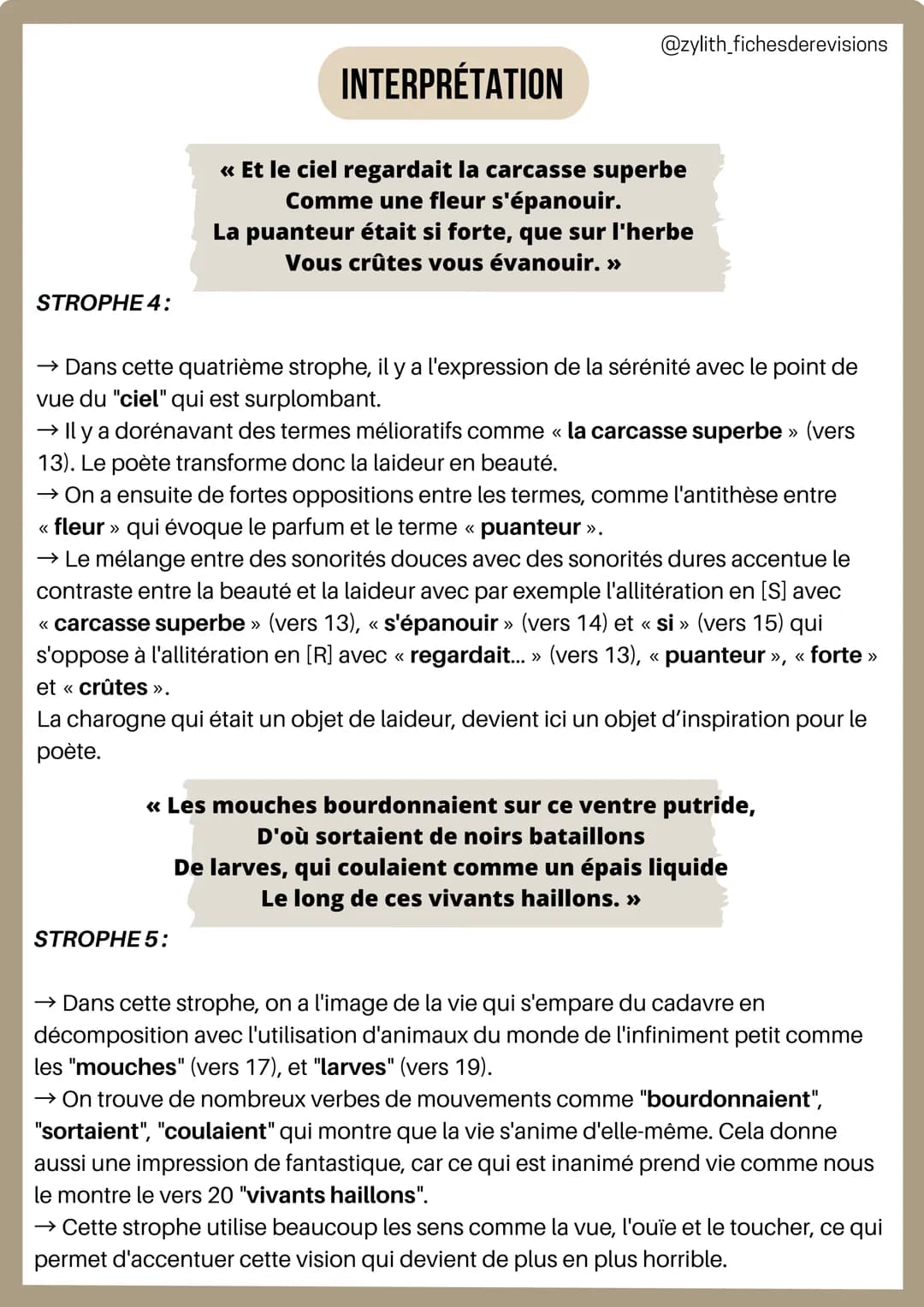 I
INTRODUCTION
Français
Analyse linéaire : Une Charogne
Charles Baudelaire
@zylith_fichesderevisions
L'AUTEUR: Charles Baudelaire était un c