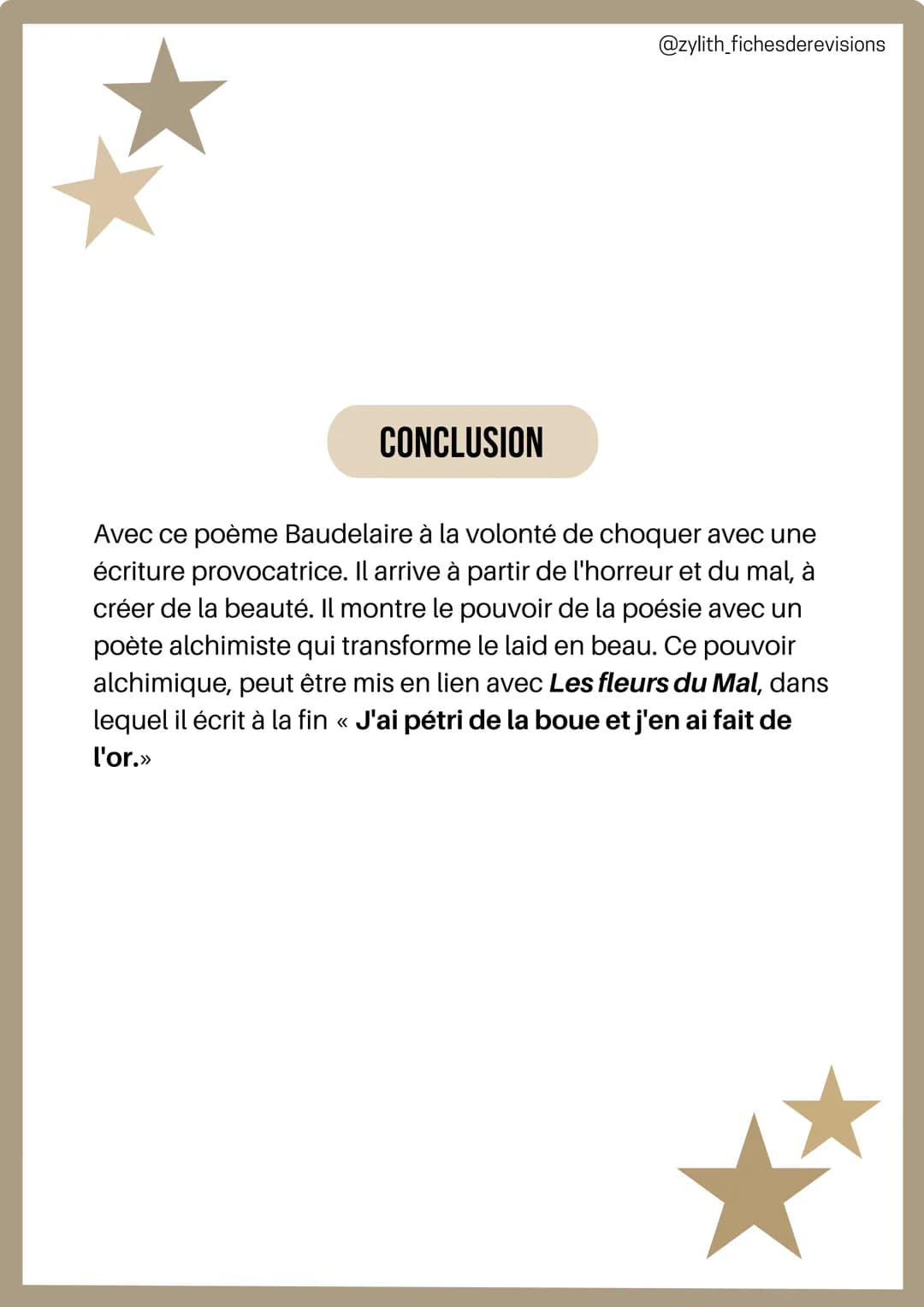 I
INTRODUCTION
Français
Analyse linéaire : Une Charogne
Charles Baudelaire
@zylith_fichesderevisions
L'AUTEUR: Charles Baudelaire était un c