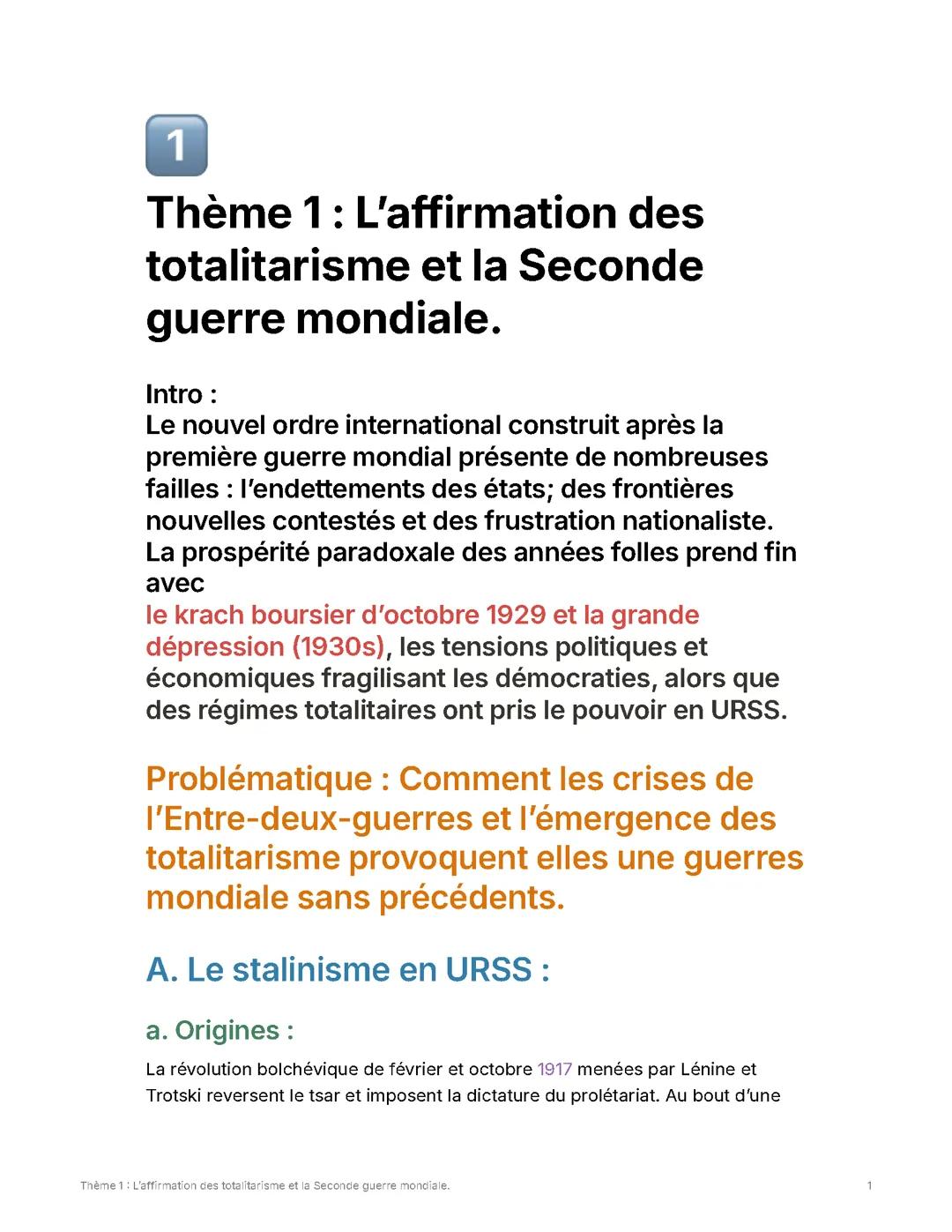 L'affirmation des totalitarisme et la seconde guerre mondiale.