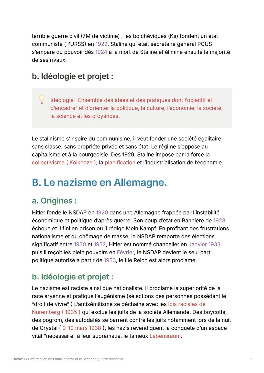 1
Thème 1: L'affirmation des
totalitarisme et la Seconde
guerre mondiale.
Intro:
Le nouvel ordre international construit après la
première g
