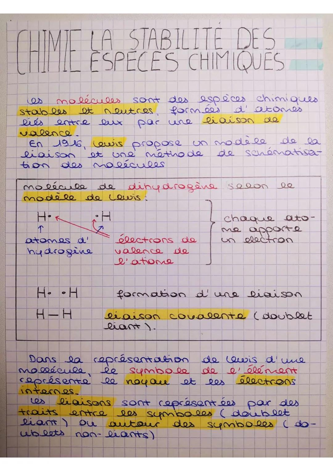 # CHIMIE LA STABILITE DES
ESPECES CHIMIQUES

les molécules sont des espèces chimiques
stables et neutres, formées d' atomes
liés entre eux p