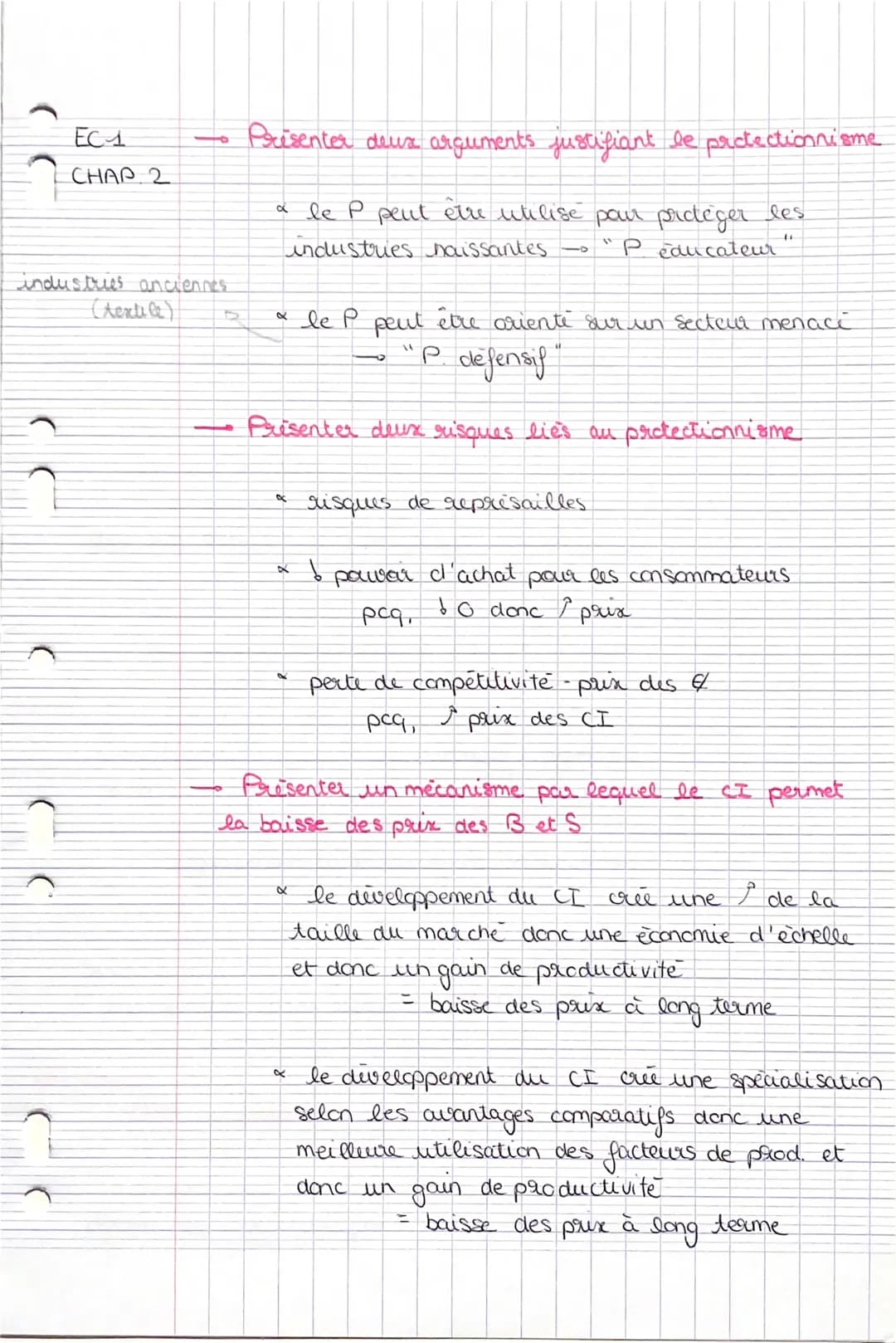 ECA
CHAP 2
1
industries anciennes.
(textile)
1
Prisenter deux arguments justifiant le protectionnisme
* le P peut être utilise pour protéger