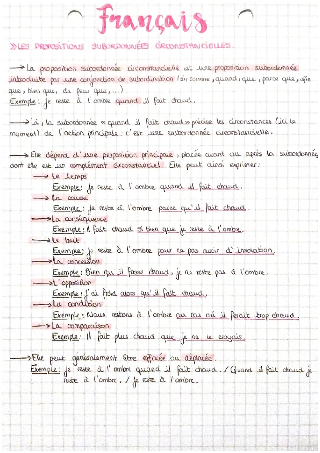 Les propositions subordonnées circonstancielles 
