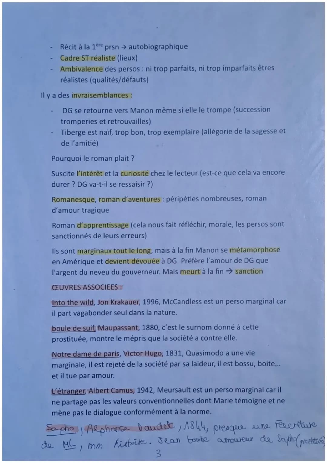 MANON LESCAUT
PARCOURS: personnages en marge, plaisirs du romanesque
ACCROCHES:
<< il existe un certain nombre d'œuvres littéraires dont le 