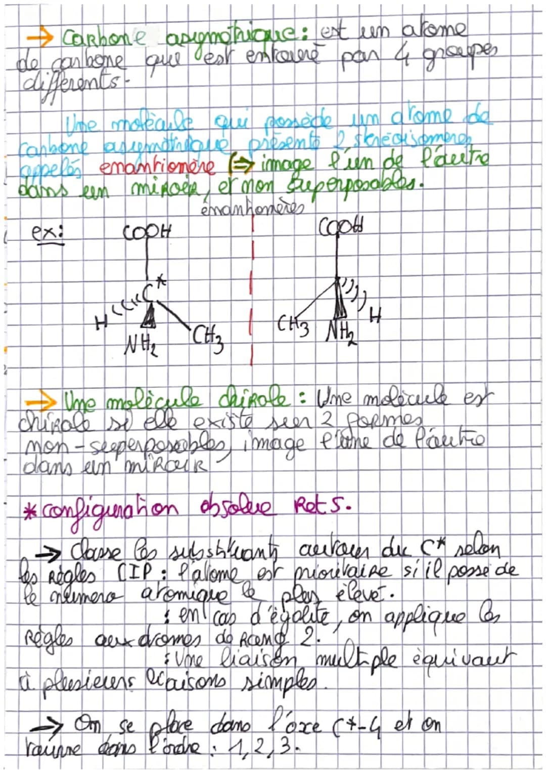 €
→ Carbone asymetrique: est un arome
de carbone que est entouré par 4 groupes
[differents=
Une molécule qui possède um arome de
Copbone bis