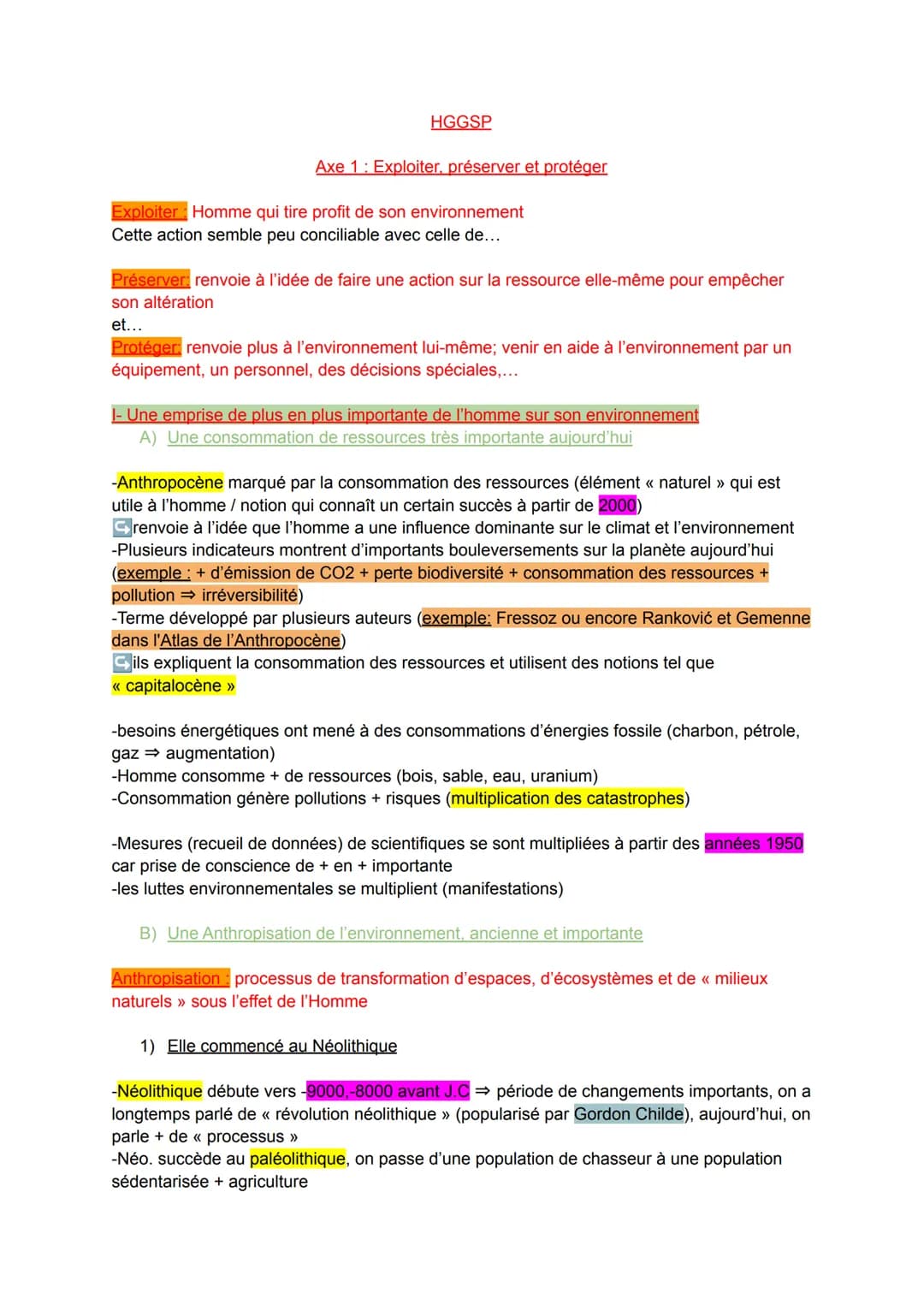HGGSP
Axe 1: Exploiter, préserver et protéger
Exploiter: Homme qui tire profit de son environnement
Cette action semble peu conciliable avec