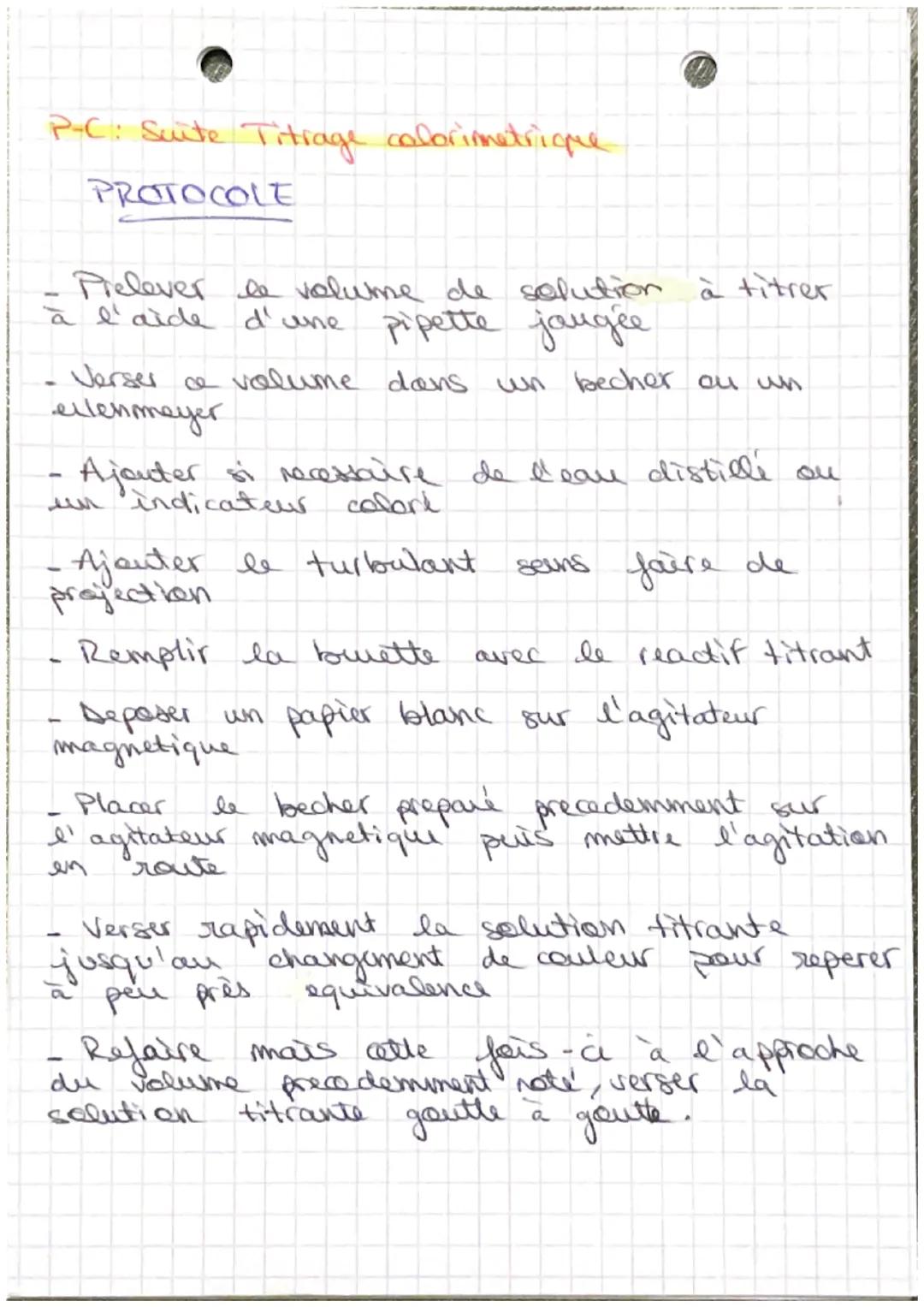 P-C: Titrage colorimetrique

permet de determiner la concentration d'une
espece chimique dans. un solution

swadit tith's reactif dont en de