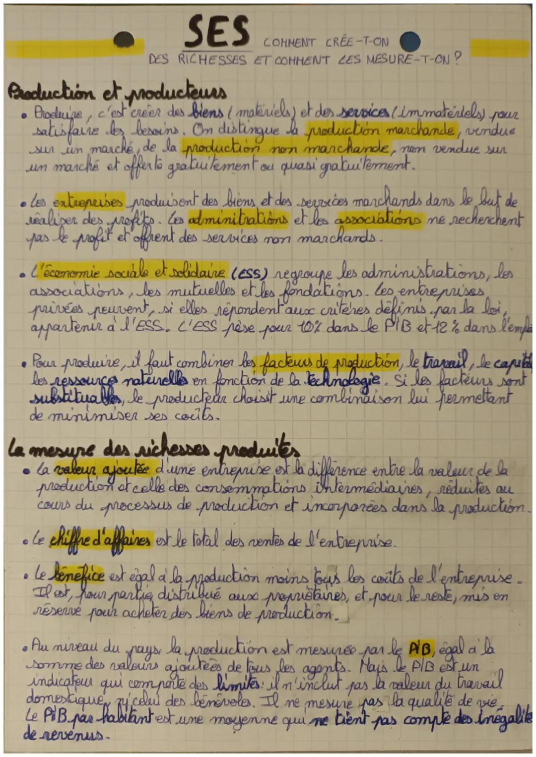 # SES
COMMENT CRÉE-T-ON
DES RICHESSES ET COMMENT LES MESURE-T-ON?

Production et producteurs

*   Produipe, c'est créer des biens (matériels