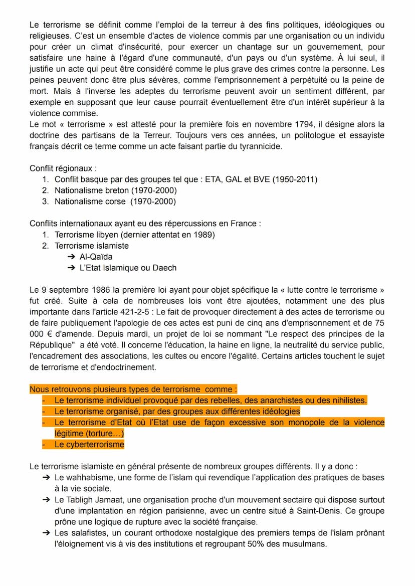 2nde Corail, 18/02/2021
Introduction :
Le terrorisme islamiste Le terrorisme se définit comme l'emploi de la terreur à des fins politiques, 