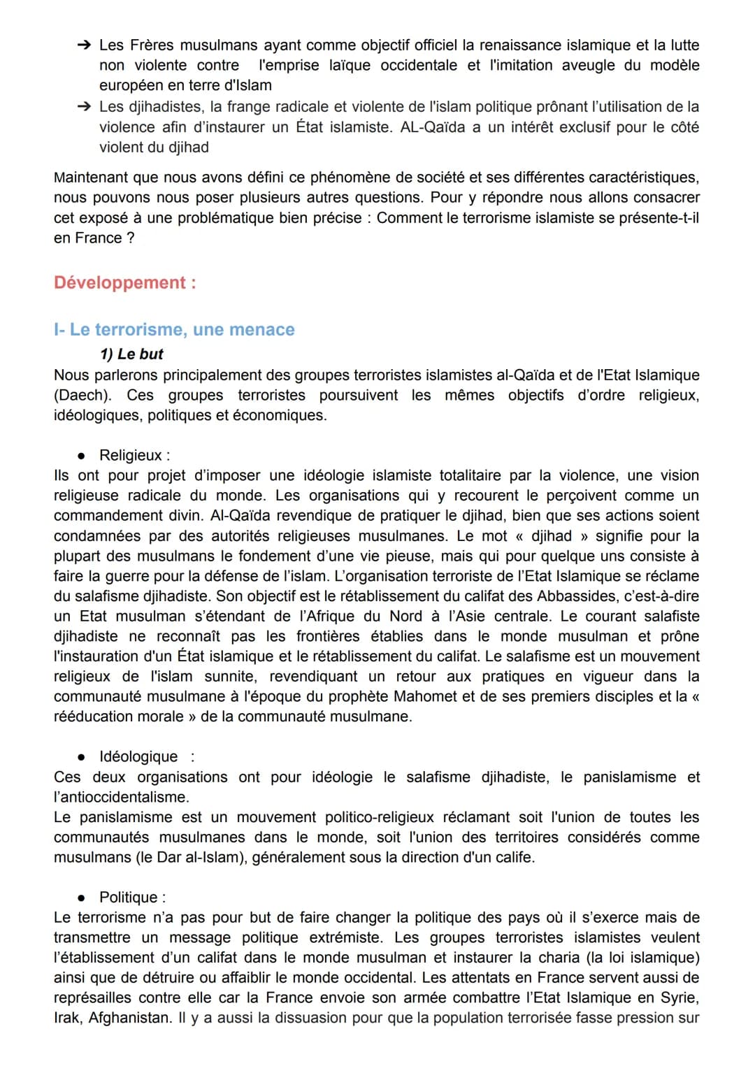 2nde Corail, 18/02/2021
Introduction :
Le terrorisme islamiste Le terrorisme se définit comme l'emploi de la terreur à des fins politiques, 