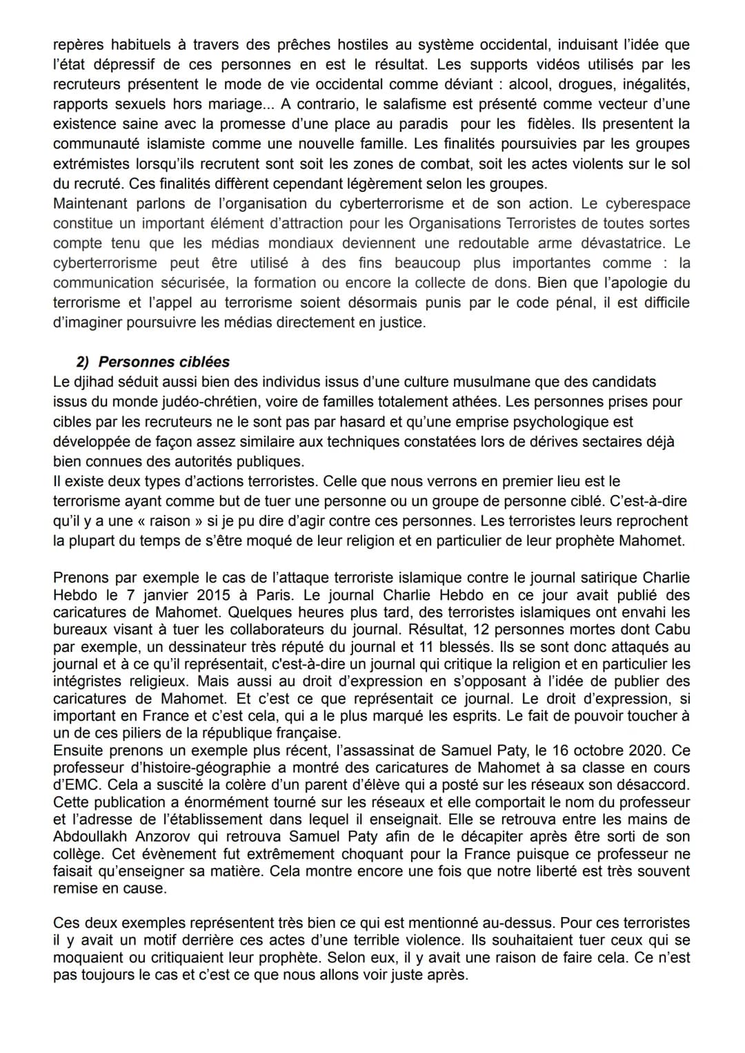 2nde Corail, 18/02/2021
Introduction :
Le terrorisme islamiste Le terrorisme se définit comme l'emploi de la terreur à des fins politiques, 