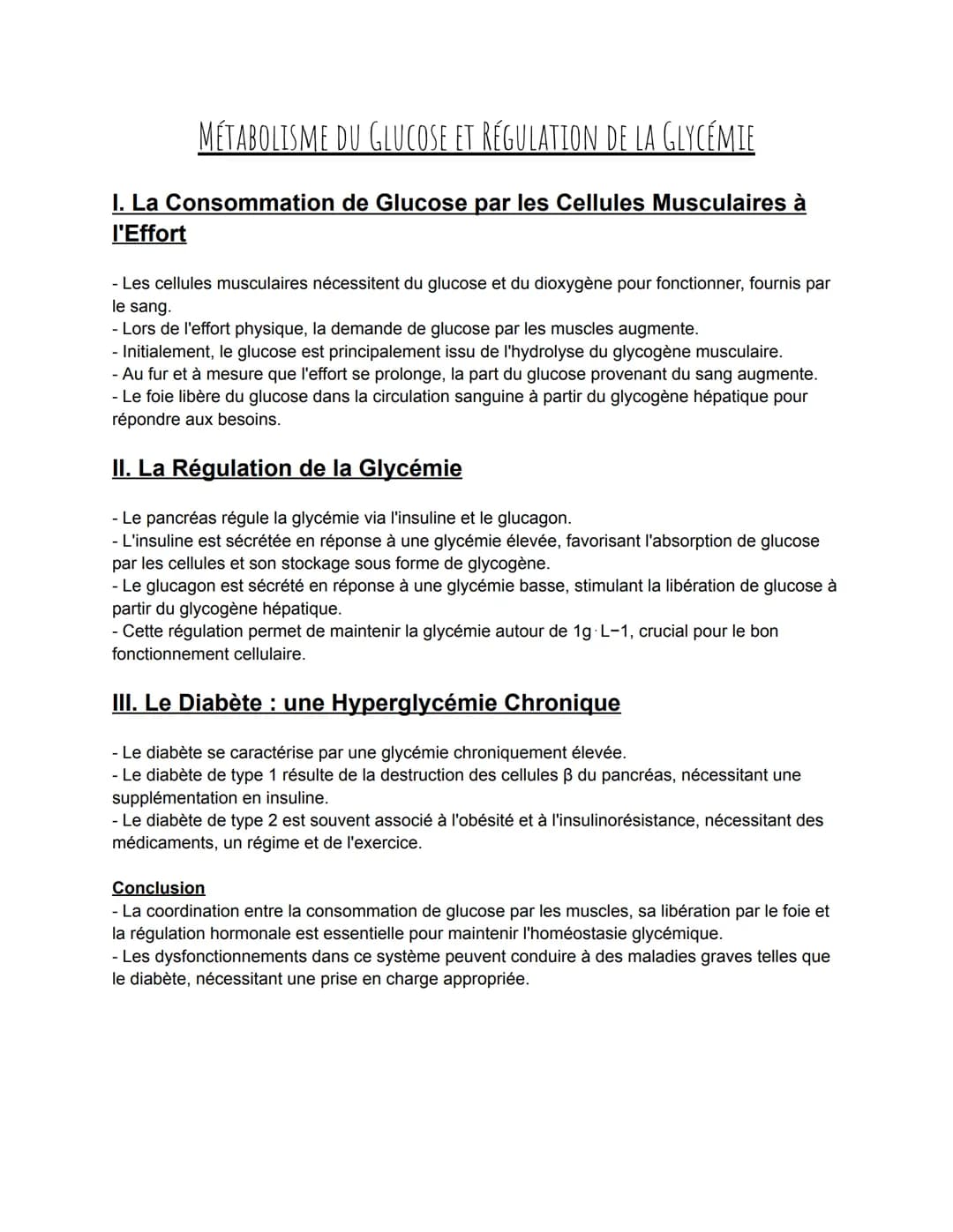 MÉTABOLISME DU GLUCOSE ET RÉGULATION DE LA GLYCÉMIE
I. La Consommation de Glucose par les Cellules Musculaires à
I'Effort
- Les cellules mus