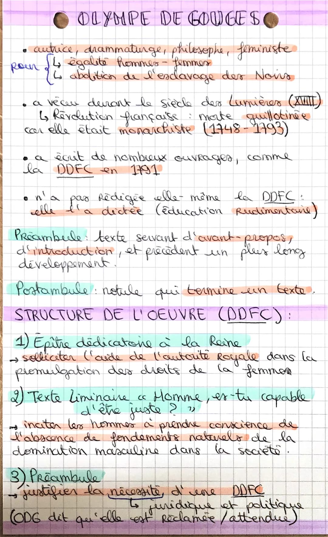 pour
OLYMPE DE GOUGES
autrice, drammaturge, philosophe, feministe
4 égalité hommes femmes
IL abolition de l'esclavage des Noirs
• a veceu du