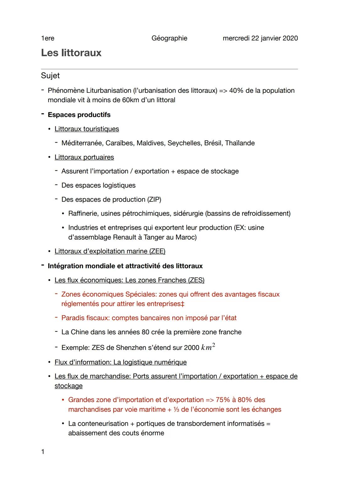 1ere

Les littoraux

Sujet

Géographie

mercredi 22 janvier 2020

- Phénomène Liturbanisation (l'urbanisation des littoraux) => 40% de la po