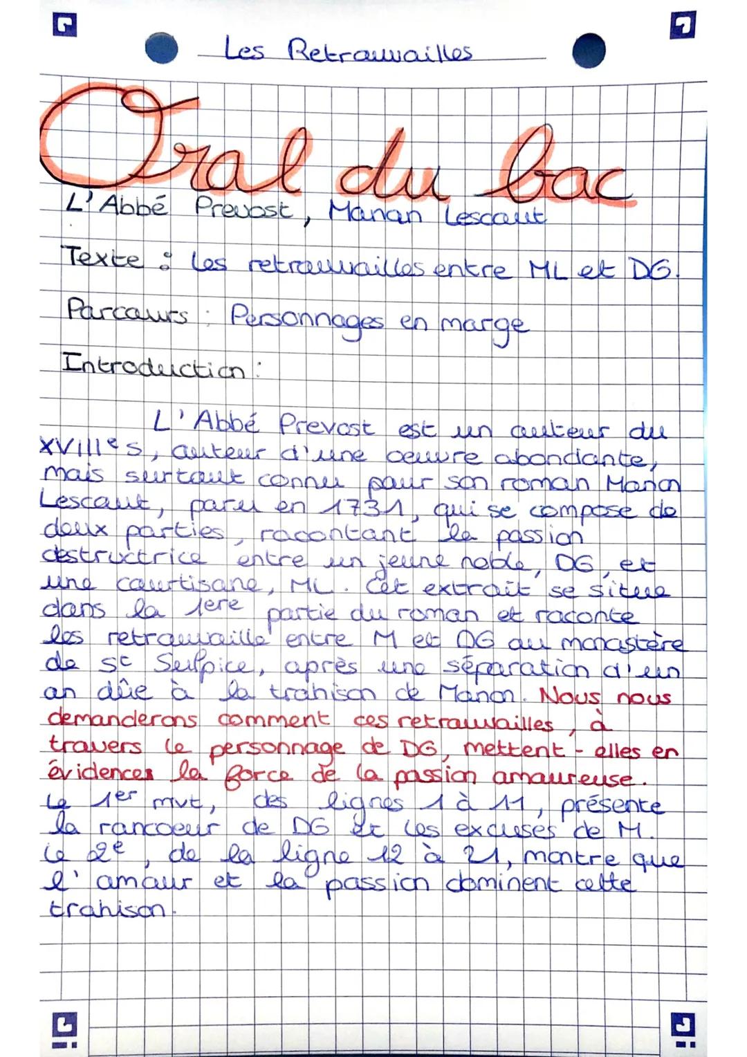 Les Retravailles

Pral du bac

L'Abbé Prevost, Manon Lescaut

Texite: Les retravailles entre ML et DG.

Parcours Personnages en marge

Intro