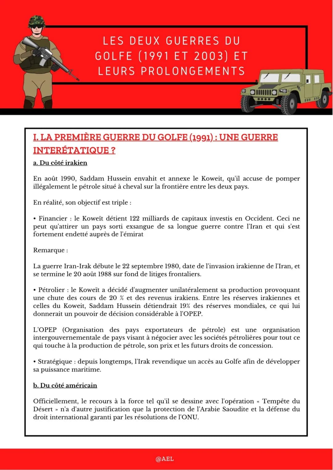 LES DEUX GUERRES DU
GOLFE (1991 ET 2003) ET
LEURS PROLONGEMENTS
Cependant, c'est surtout dans la menace que l'Irak fait peser sur les intérê