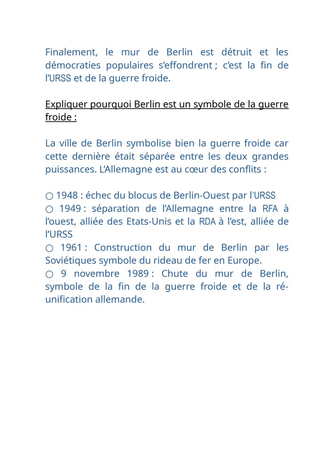 Définitions:
La guerre froide
ONU: Organisation des Nations Unies créée dans le
but de préserver la paix.
Blocus:
Opération militaire dont l