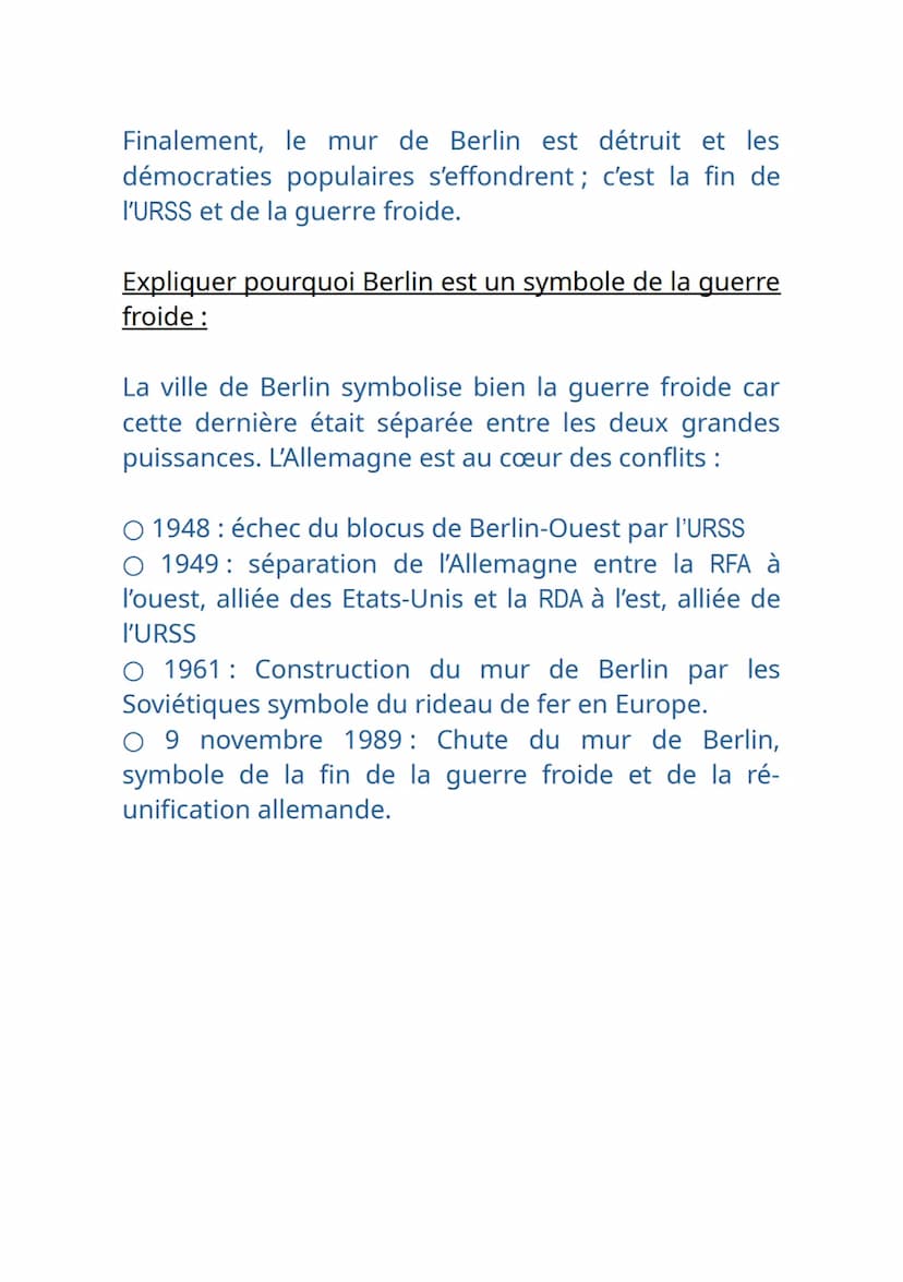 Définitions:
La guerre froide
ONU: Organisation des Nations Unies créée dans le
but de préserver la paix.
Blocus:
Opération militaire dont l