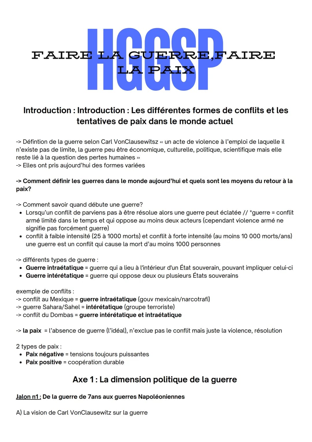 WOOOD AIRE
Hutor
FAIRE LA GUERRE FAIRE
PAIX
Introduction: Introduction: Les différentes formes de conflits et les
tentatives de paix dans le
