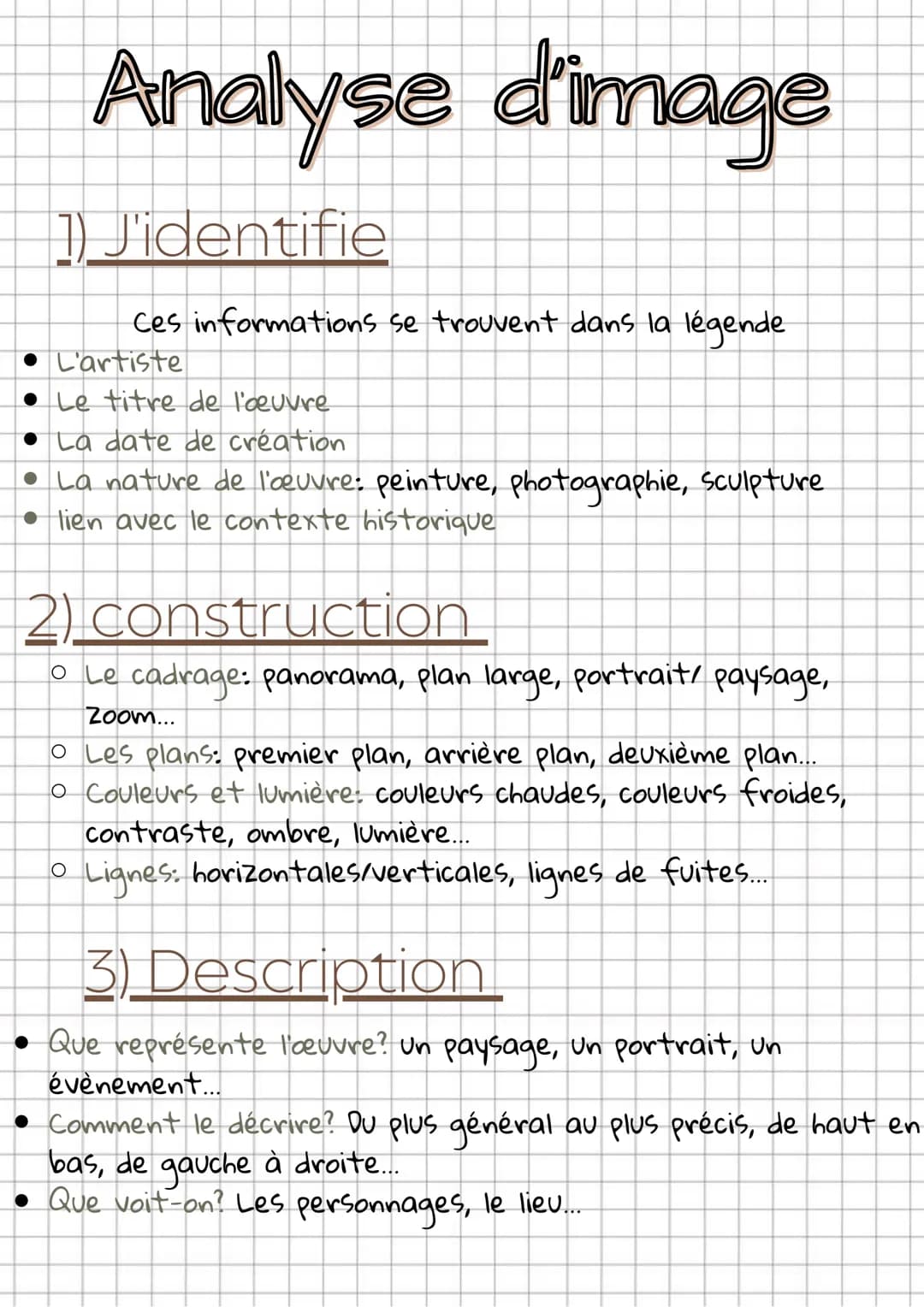 Analyse d'image
1) J'identifie
Ces informations se trouvent dans la légende
•L'artiste
• Le titre de l'œuvre
•La date de création
• La natur