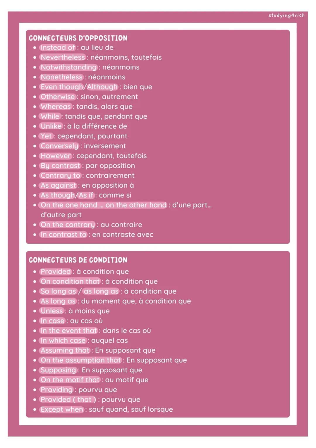 ●
ANGLAIS
CONNECTEURS D'INTRODUCTION
• First: en premier
● Firstly: premièrement
• First of all: tout d'abord
• First and foremost: tout d'a