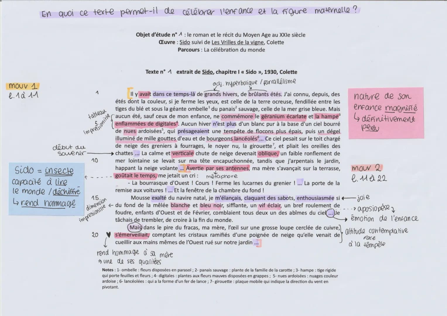 mouv 1
l. 1 à 11
En quoi ce texte permet-il de célébrer l'enfance et la figure maternelle ?
tableau
impresioniste
début du
Souvenir.
Sido= i