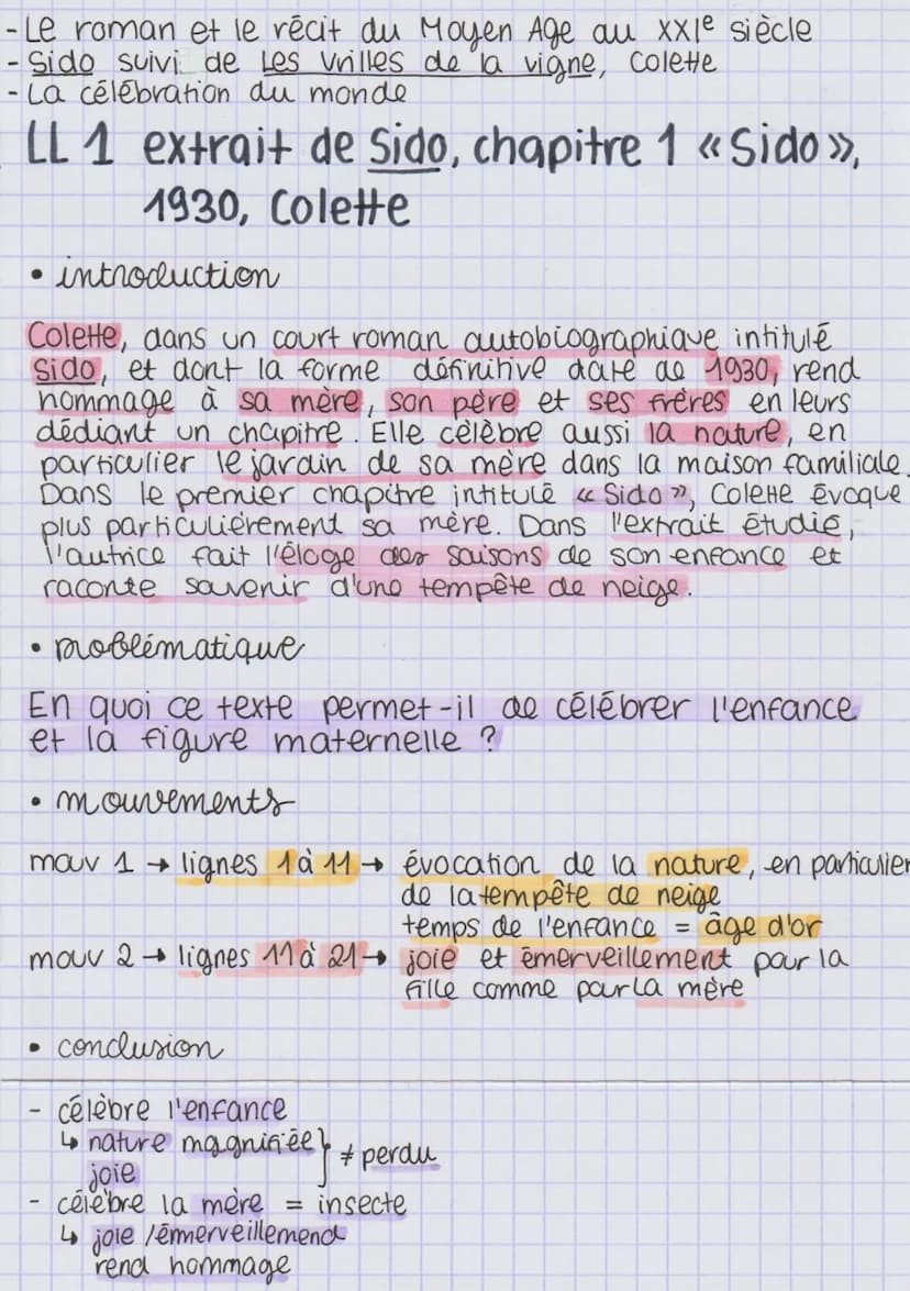 mouv 1
l. 1 à 11
En quoi ce texte permet-il de célébrer l'enfance et la figure maternelle ?
tableau
impresioniste
début du
Souvenir.
Sido= i