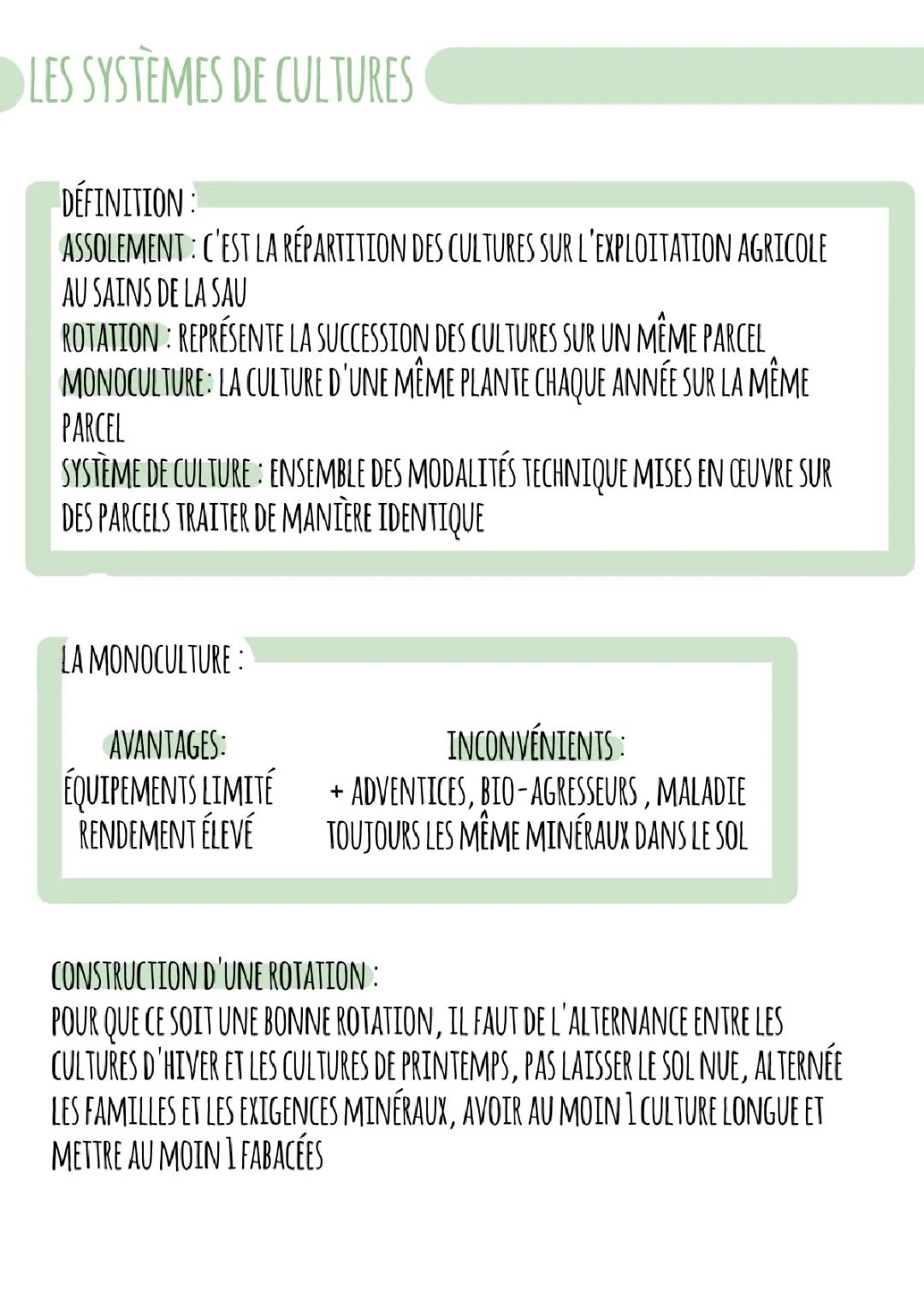 Les systèmes de cultures 