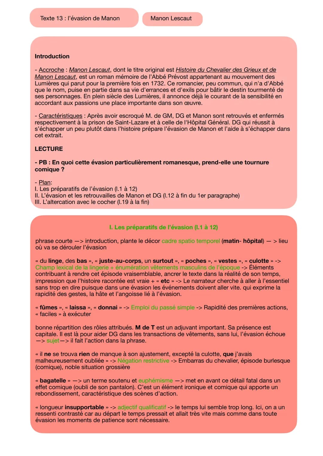 Texte 13 : l'évasion de Manon
Manon Lescaut
Introduction
- Accroche : Manon Lescaut, dont le titre original est Histoire du Chevalier des Gr