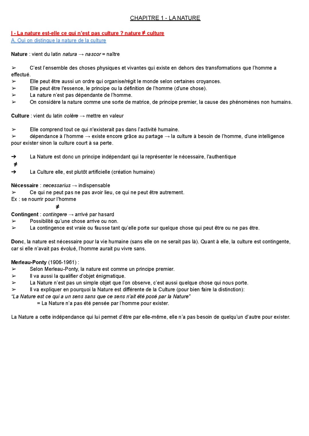 Nature et Culture - Fiches de Révision Philosophie Terminale