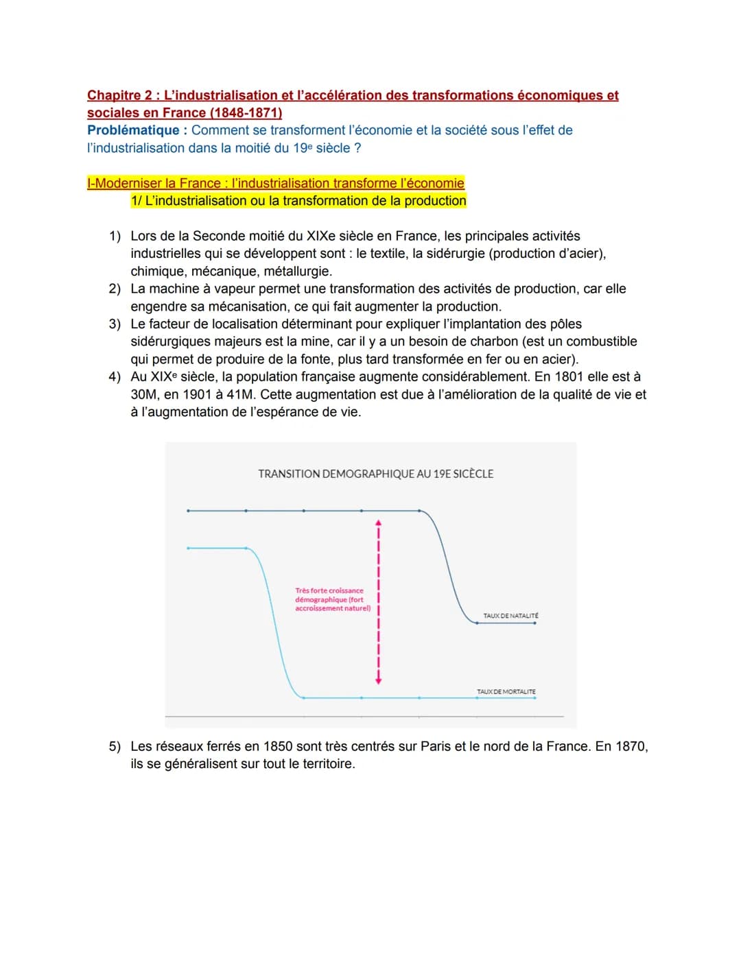 Chapitre 2: L'industrialisation et l'accélération des transformations économiques et
sociales en France (1848-1871)
Problématique : Comment 