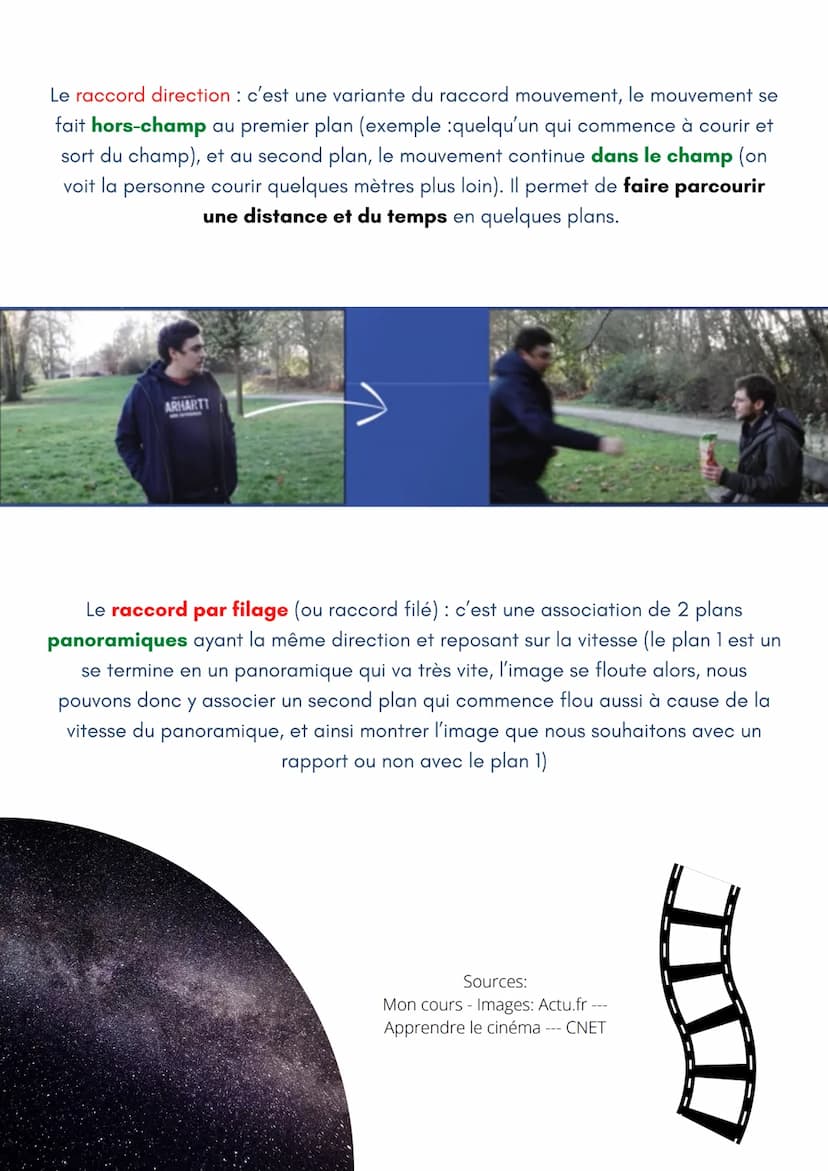 Les différents
types de raccord
Un raccord est une façon de changer de plan.
Près de 95 % des raccords utilisés sont des « raccords cut » : 