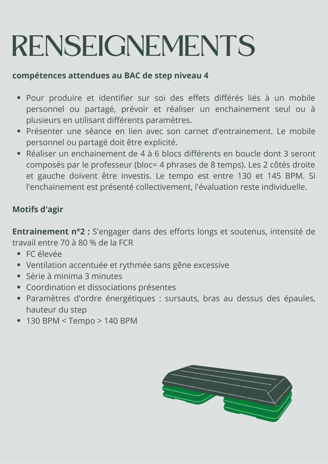 Lola Patrouillault 2022/2023
CARNET
D'ENTRAINEMENT
STEP RENSEIGNEMENTS
compétences attendues au BAC de step niveau 4
• Pour produire et iden