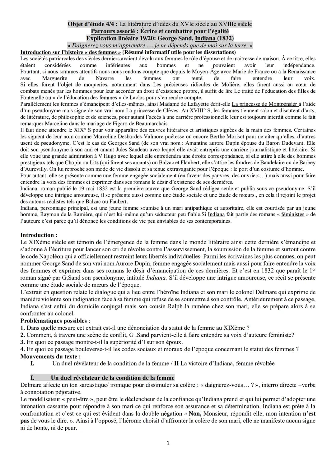 Objet d'étude 4/4: La littérature d'idées du XVIe siècle au XVIIIe siècle
Parcours associé : Écrire et combattre pour l'égalité
Explication 