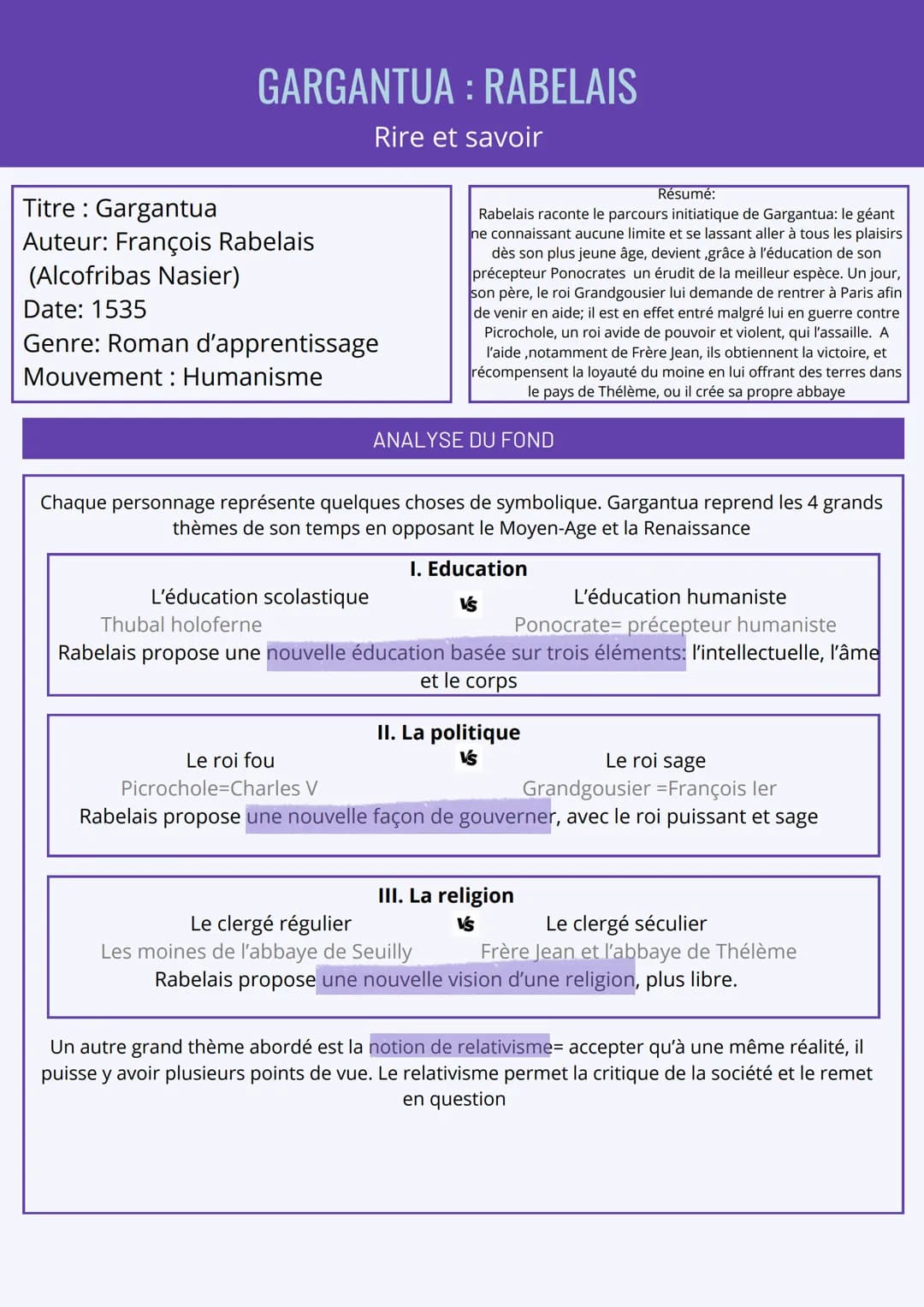 Fiche de dissertation "Gargantua"