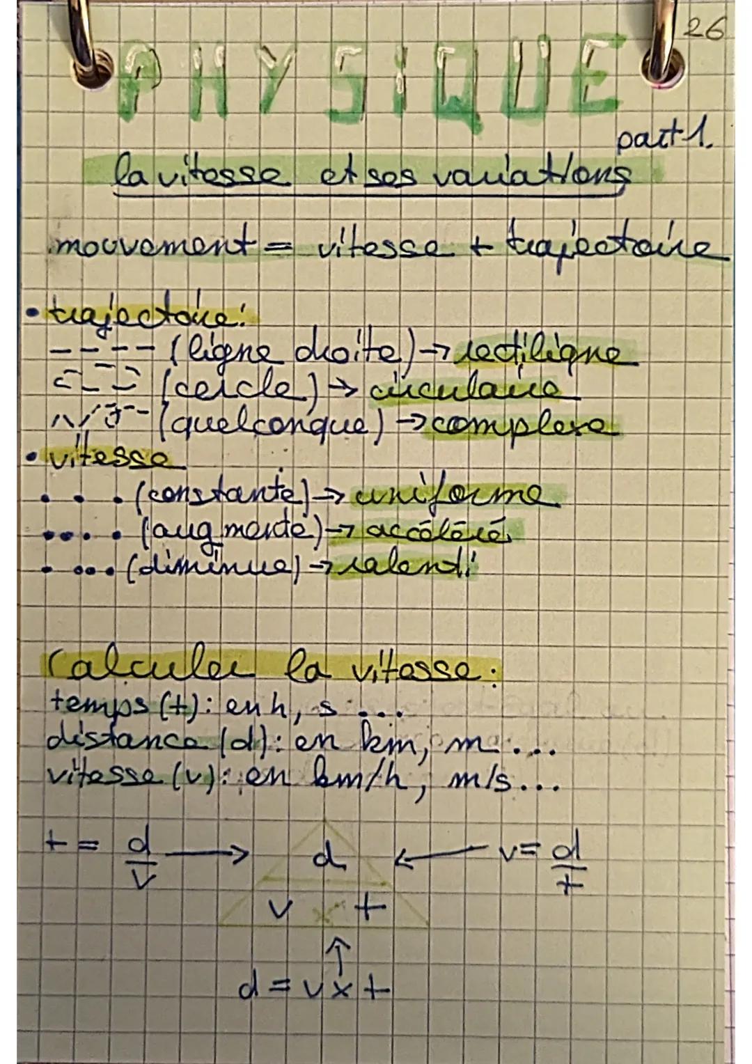 la vitesse et ses variations 