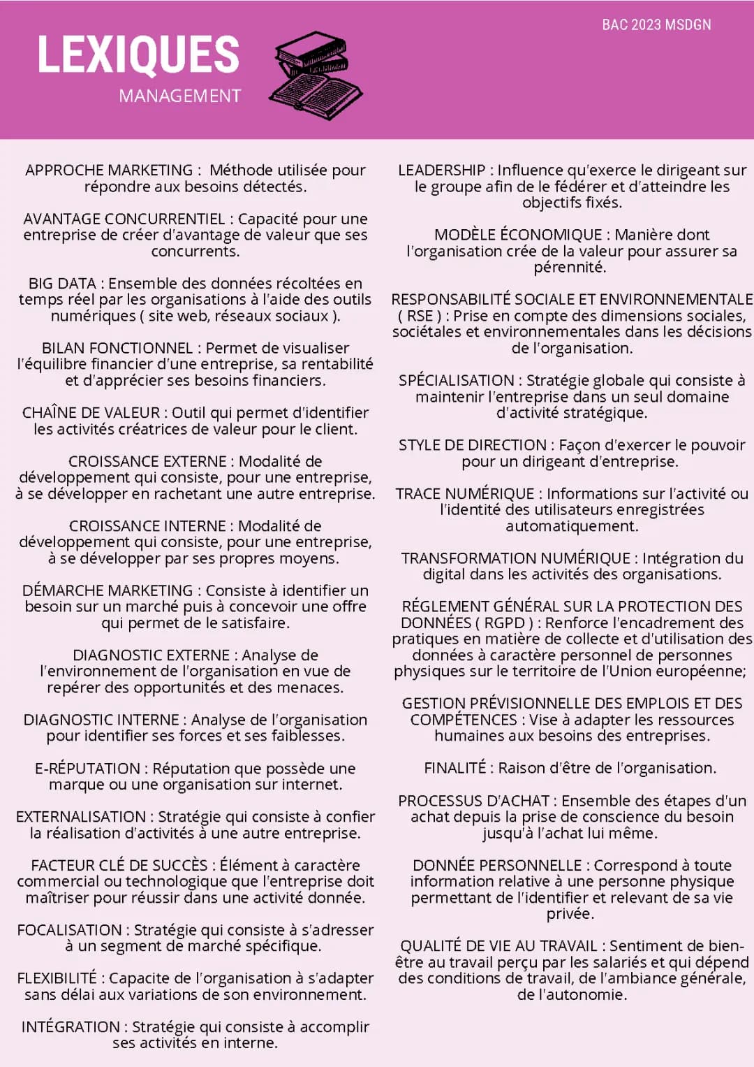 Fiche de révision Management Terminale STMG PDF 2024 - Révisions et Sujets Corrigés Bac STMG Management