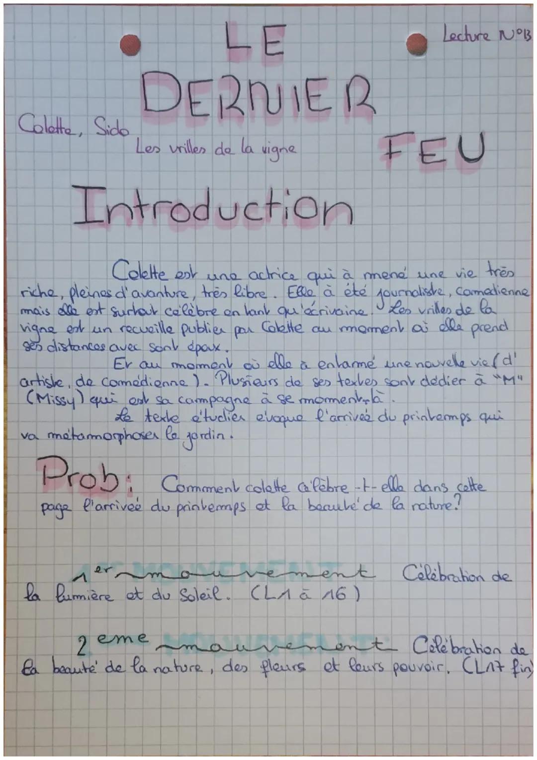 # LE
Lecture NOB
Colette, Sido
DERNIER
Les villes de la vigne
FEU
Introduction
Colette est une actrice qui à mené une vie très
riche, pleine