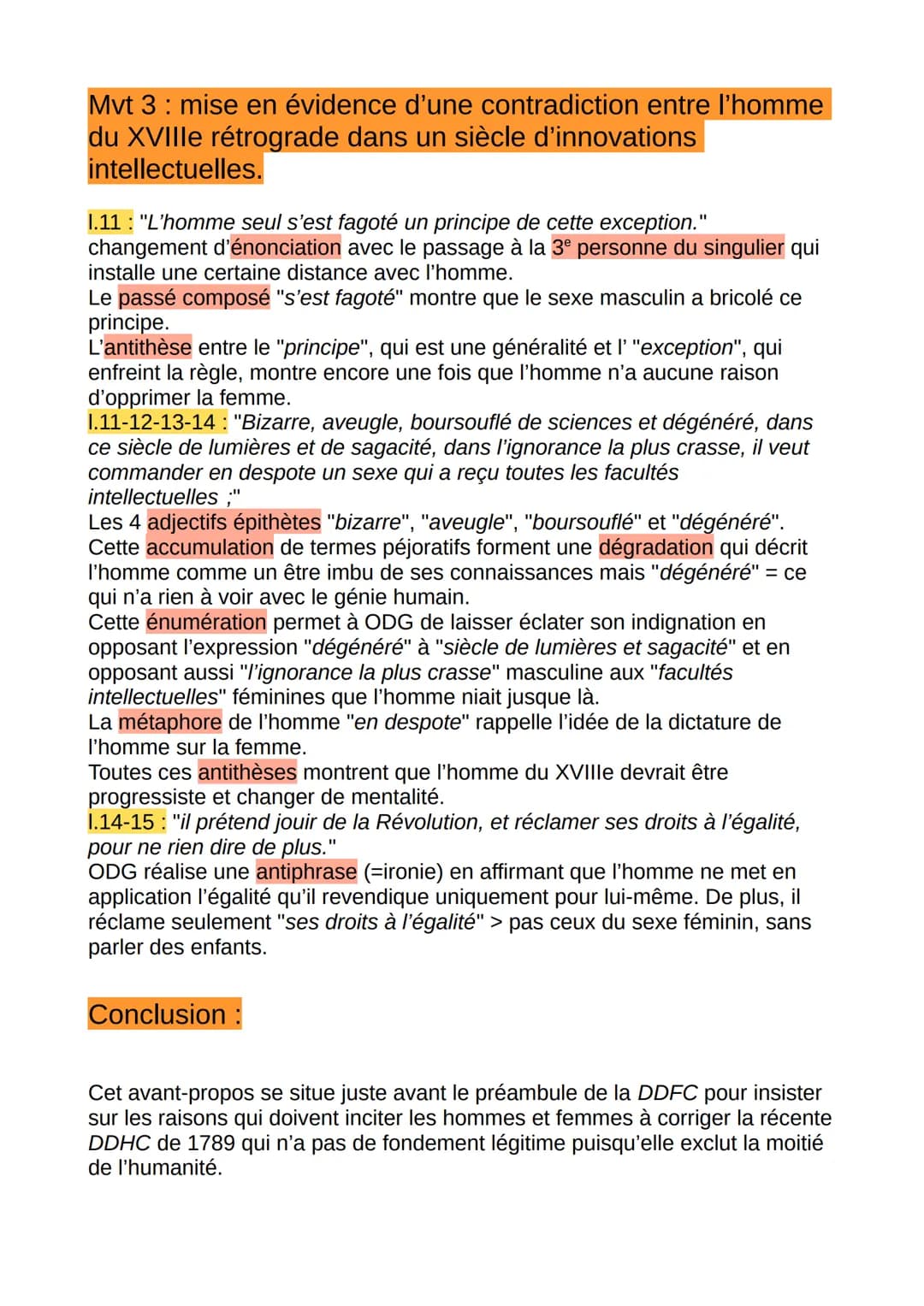 Introduction :
ODG est une femme engagée dans la Révolution française avec une vision
féministe.
L'extrait que nous allons étudier est l'ava