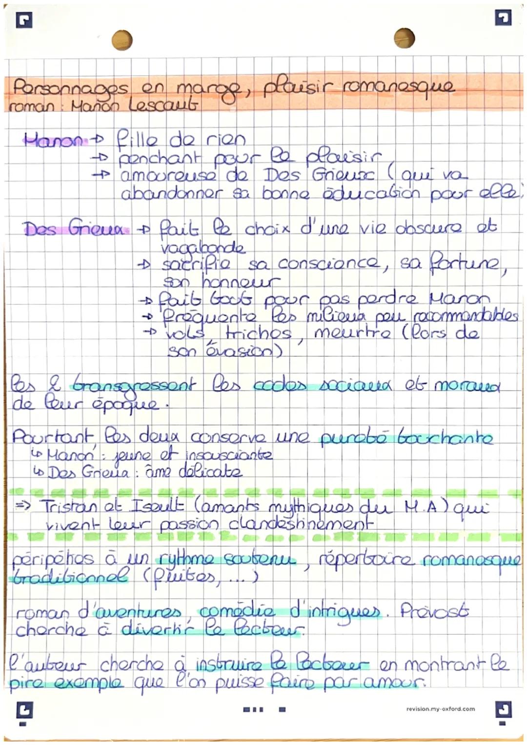 Personnages en marge, plaisir romanesque
roman: Manon Lescaut
Manon → fille de rien
→ penchant pour le plaisir
→ amoureuse de Des Grieux (qu