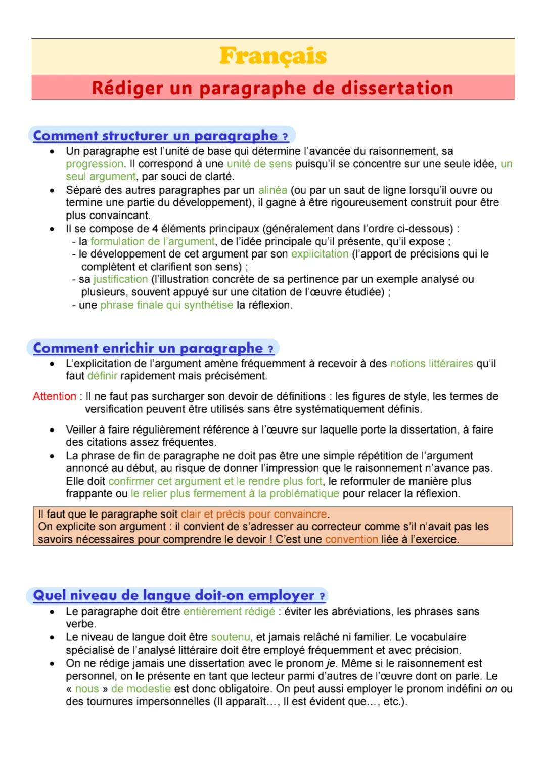 # Français

# Rédiger un paragraphe de dissertation

## Comment structurer un paragraphe ?

- Un paragraphe est l'unité de base qui détermin