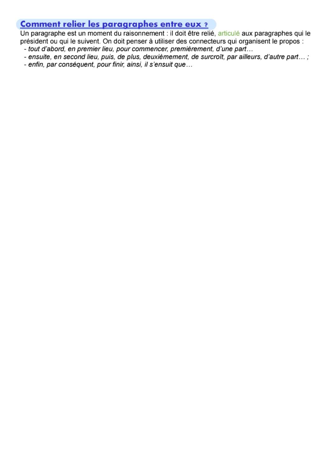 # Français

# Rédiger un paragraphe de dissertation

## Comment structurer un paragraphe ?

- Un paragraphe est l'unité de base qui détermin